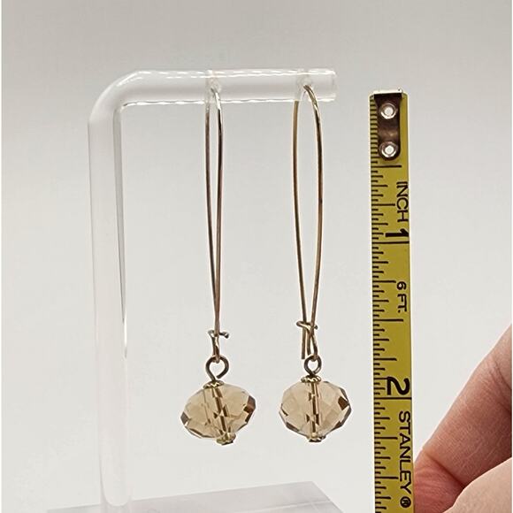 Vintage Smokey Faceted Glass Bead Drop Earrings Silver Tone Wire Dangle 2.25" - Picture 3 of 3